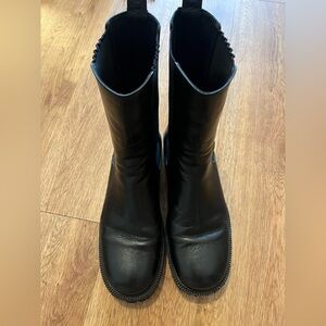 STAUD Black Leather Combat Moto Boots